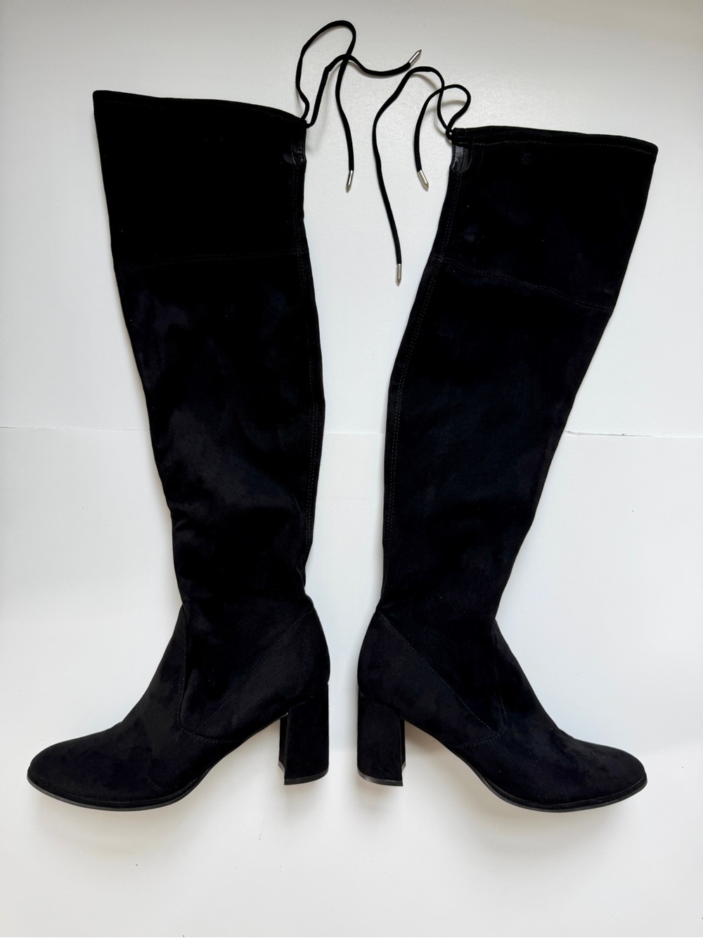 Marc Fisher Black Suede Zip and Tie Detail Over The Knee Block Heel Boots 8.5